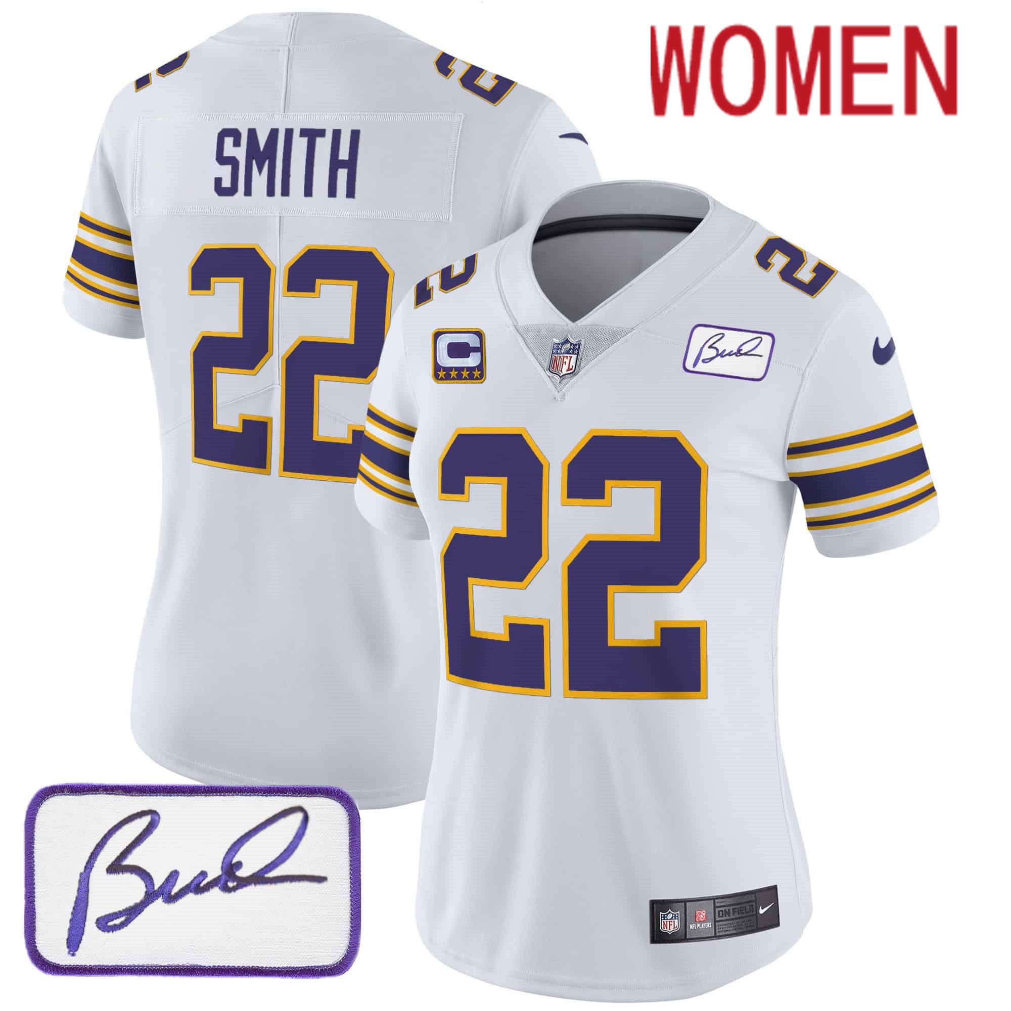 Women Minnesota Vikings #22 Smith White 2024 Nike Bud Grant Patch Classic Limited NFL Jersey